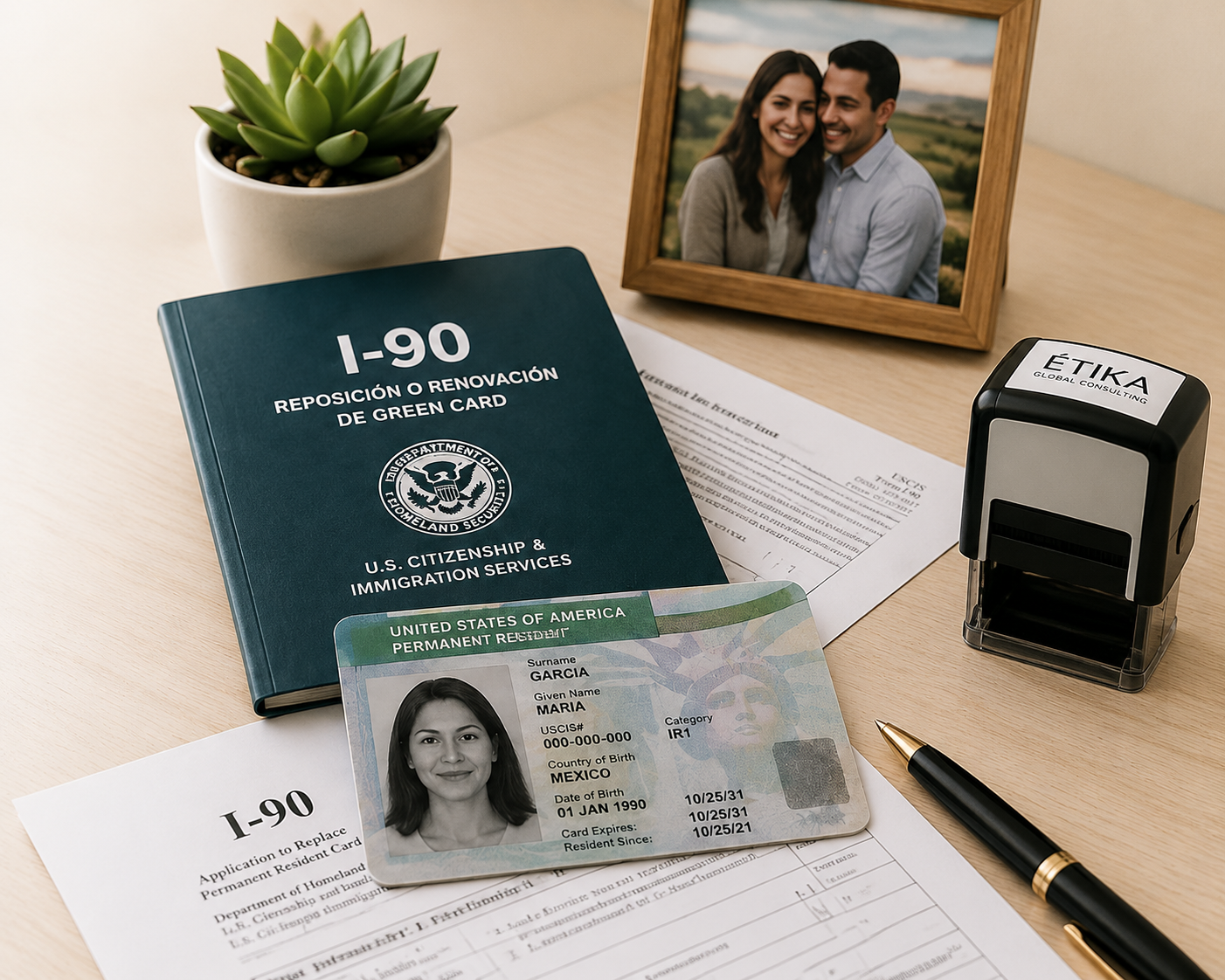 Documentos de renovación o reposición de Green Card con Formulario I-90