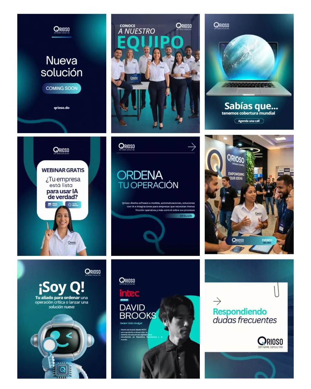Feed de Instagram diseñado para Qrioso (Tecnología)