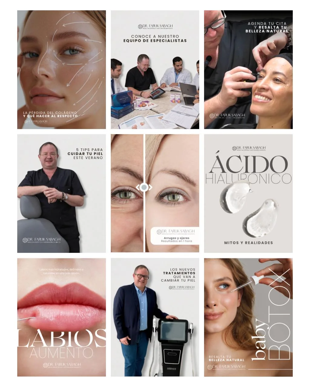 Feed de Instagram diseñado para Clínica estética (Salud y belleza)