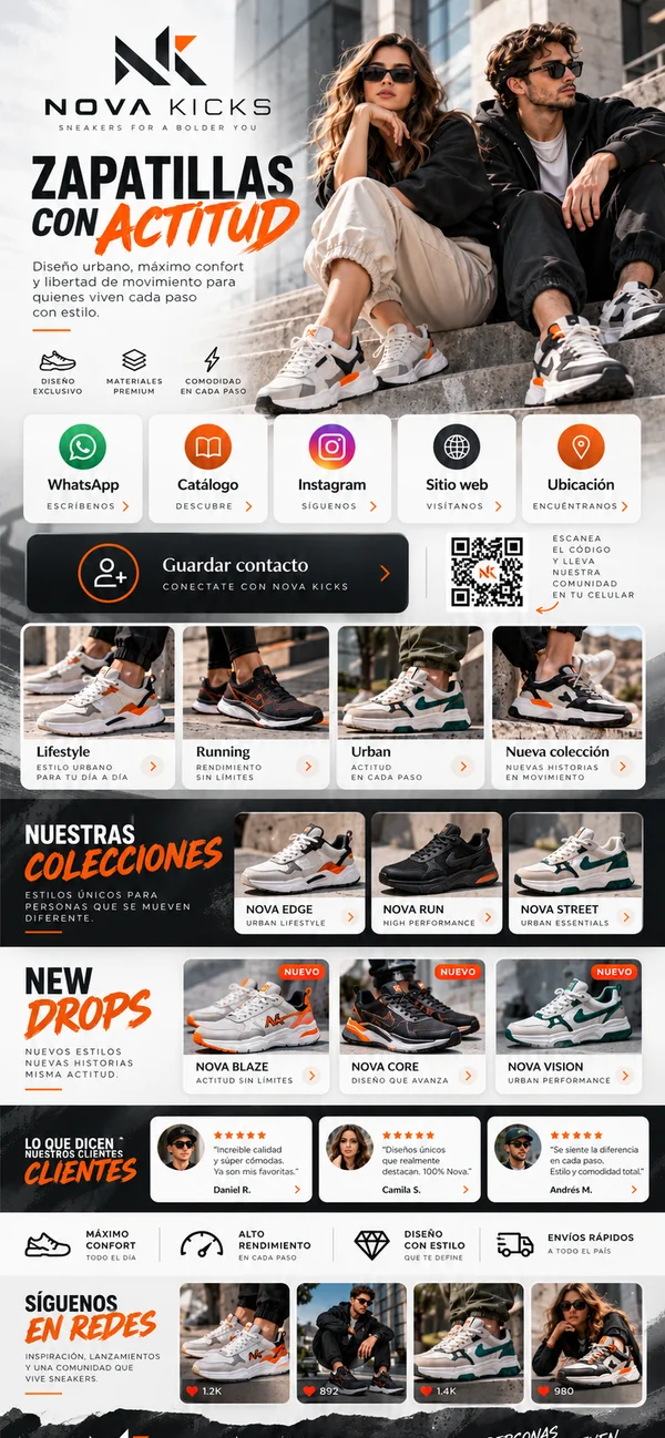 Tarjeta digital de Nova Kicks (diseño de ejemplo)